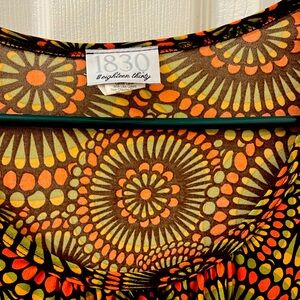Orange, green, brown short dress. Size Small.